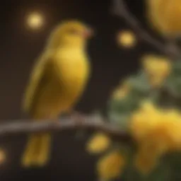 A vibrant canary perched on a branch, showcasing its bright yellow feathers.