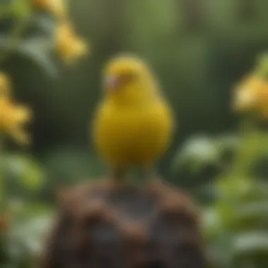 Yellow Finch: A Harmony of Color and Calm A striking yellow finch in a serene garden setting, embodying beauty and tranquility.