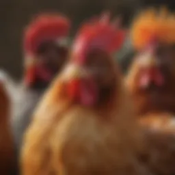 A vibrant assortment of American chicken breeds showcasing their unique feather patterns.