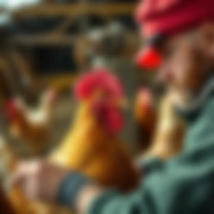 Enhancing Poultry Health with Automation A farmer observing poultry health improvements with automated feeding