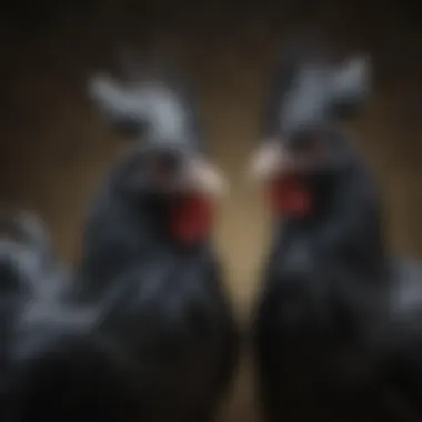 Majestic Ayam Cemani with Black Feathers Stunning black-feathered Ayam Cemani chicken standing majestically