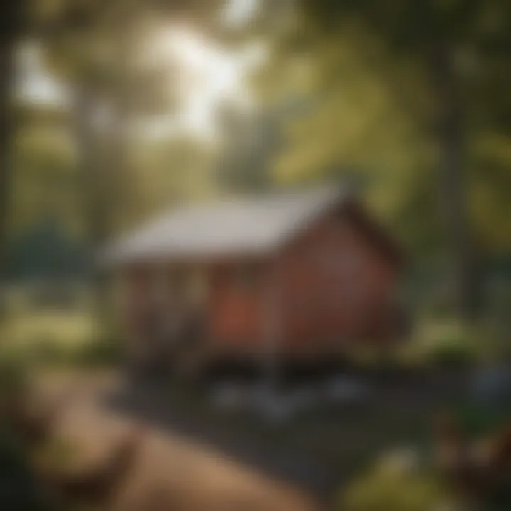 A scenic view of a chicken coop integrated into the Maine landscape
