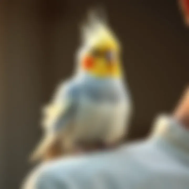 Elegant Cockatiel Companion An elegant cockatiel sitting on a shoulder, symbolizing companionship.