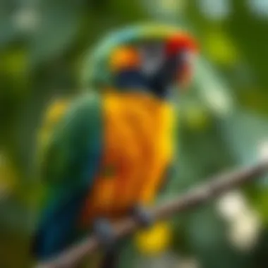 Vibrant Parrot Perched A vibrant parrot perched on a branch, showcasing its colorful feathers.