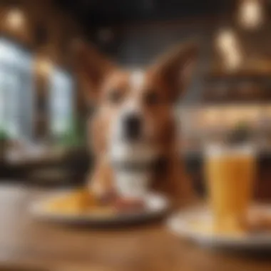 A happy dog enjoying its meal at a pet-friendly coop & run restaurant