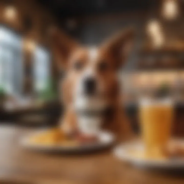 A happy dog enjoying its meal at a pet-friendly coop & run restaurant