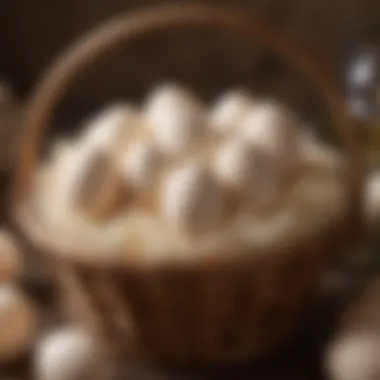 An array of cream-colored eggs nestled in a rustic basket, highlighting their unique appearance.