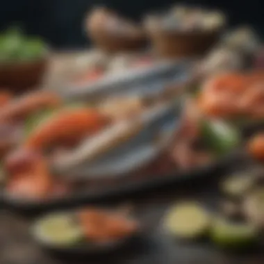 Diversity in Seafood Choices A vibrant selection of seafood showcasing the diversity of fishers' diets.