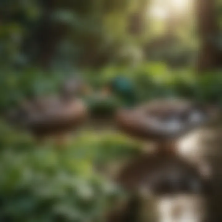 Ducks happily eating leafy greens in a serene environment