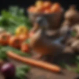 A variety of fresh vegetables suitable for ducks