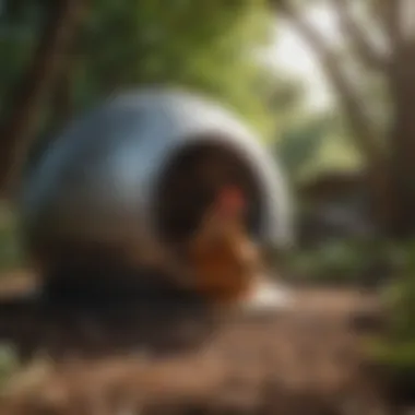Chicken coop in a natural environment illustrating predator protection features
