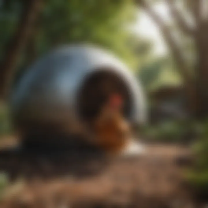 Chicken coop in a natural environment illustrating predator protection features