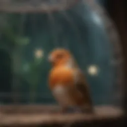 Dome top bird cage covered with a protective fabric