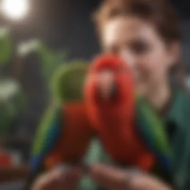Bonding with an Eclectus Parrot Eclectus parrot interacting playfully with a caretaker