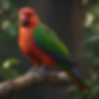 Vibrantly colored eclectus parrot perched on a branch