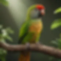 A vibrant Green-cheeked Conure perched on a branch