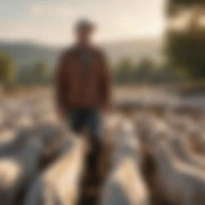 A farmer monitoring a flock of goats, highlighting the significance of livestock management.