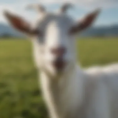 A close-up of a healthy goat in a serene pasture, showcasing the importance of vaccination.