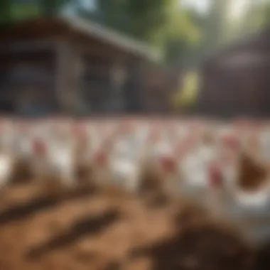 Sustainable poultry farming practices illustrated with mobile chicken pens