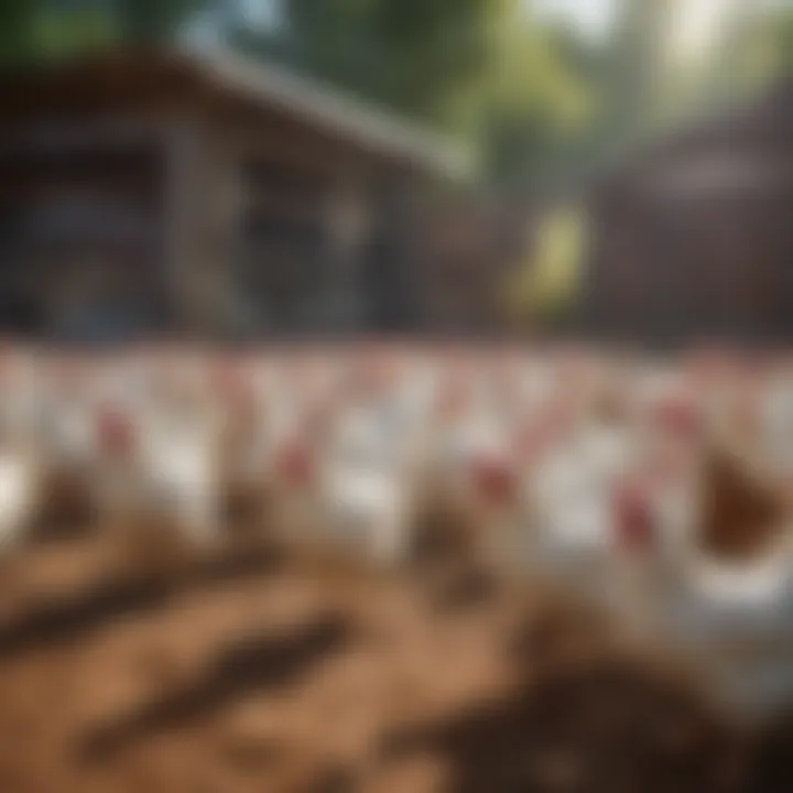 Sustainable poultry farming practices illustrated with mobile chicken pens