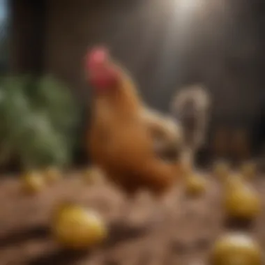 A vibrant Olive Egger chicken interacting with its surroundings