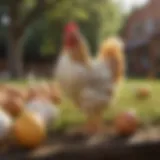 Diverse chicken breeds for egg production in a sunny yard.