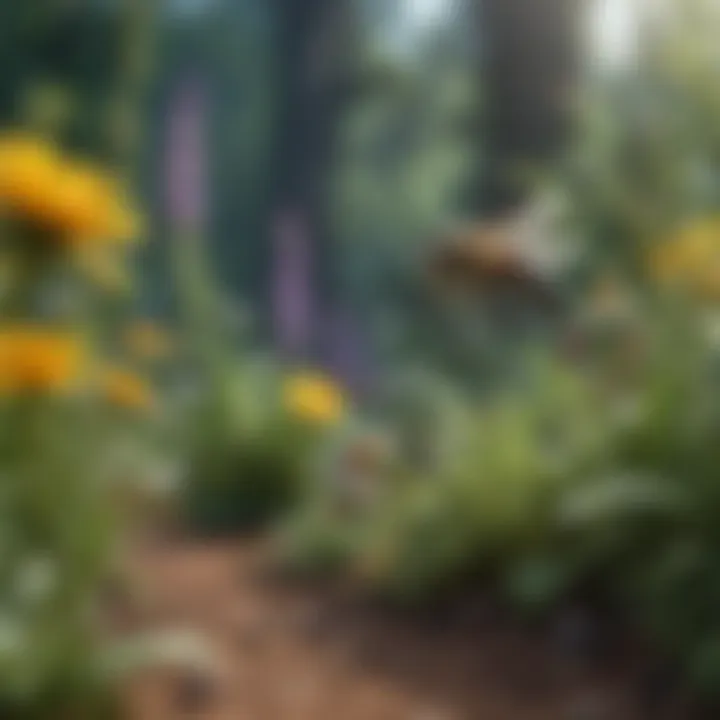 Diverse landscape with various perennial plants attracting pollinators