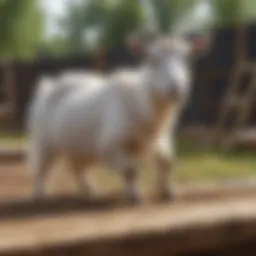 A playful goat navigating through an elaborate obstacle course.