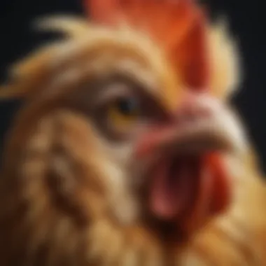 Close-up of a Polish chicken's distinctive crest and eye features