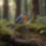 A serene forest scene showcasing a variety of quiet bird species in their natural habitat