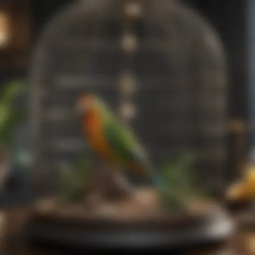 Elegant round parrot cage showcasing unique design and spacious interior.