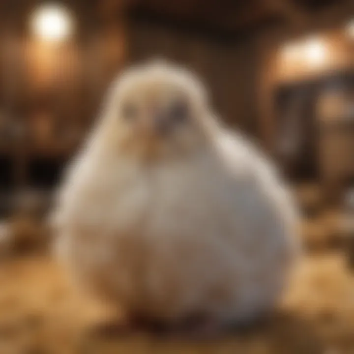 A Silkie chicken being cared for in a cozy coop.