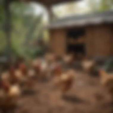 Happy Chickens in a Well-Maintained Coop A well-maintained chicken coop with happy chickens