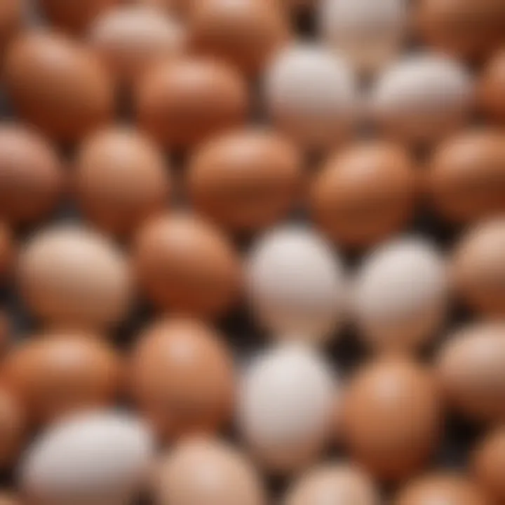 An array of fresh eggs in various shades collected from different hen breeds