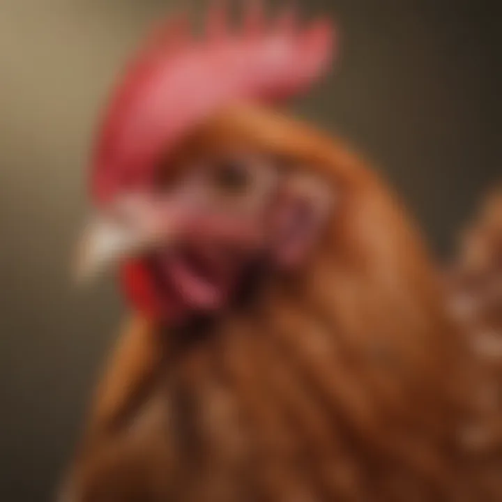 Close-up of a Rhode Island Red hen showcasing its rich coloration and robust physique