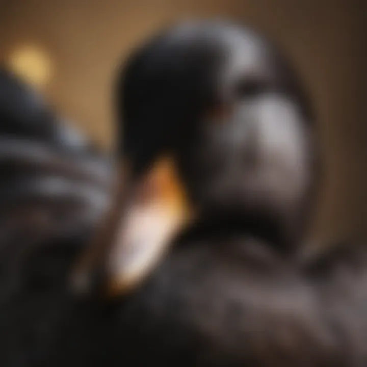 Close-up of a black duck's distinctive plumage