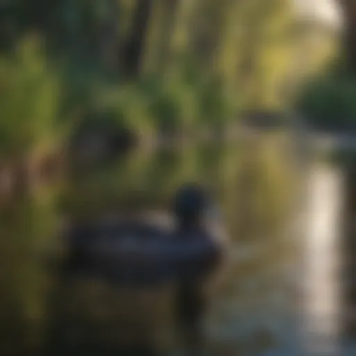 Black duck swimming gracefully in a wetland