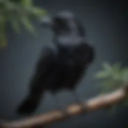 A crow perched on a branch, showcasing its glossy black feathers.