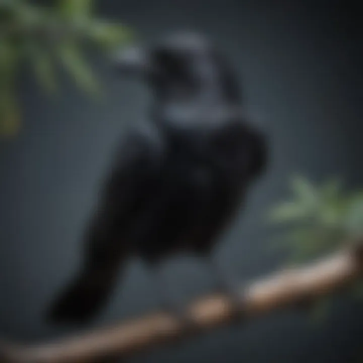 A crow perched on a branch, showcasing its glossy black feathers.