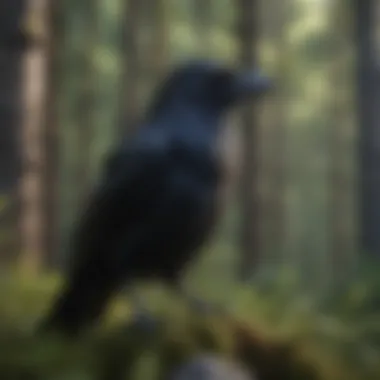 Raven in Its Element A raven in a forest setting, emphasizing its natural habitat.