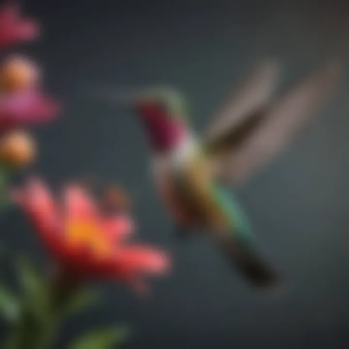 A vibrant hummingbird perched on a colorful flower