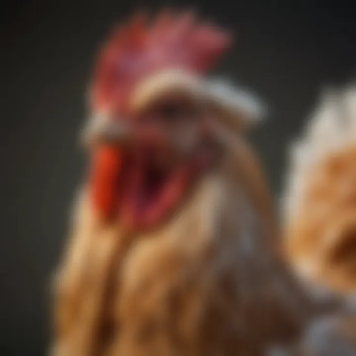 Close-up view of a heritage breed chicken showcasing its unique feather patterns