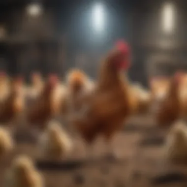 A farmer caring for chickens, demonstrating the management of different breeds.
