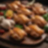 Varieties of chicken cuts displayed on a wooden board