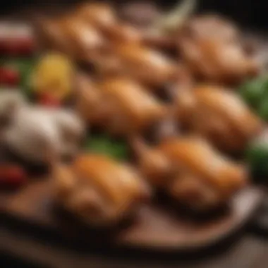 Varieties of chicken cuts displayed on a wooden board