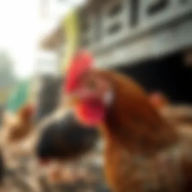 A close-up of a hen in a natural setting