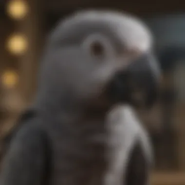 A close-up of an African Grey parrot demonstrating its intelligence and playful behavior.