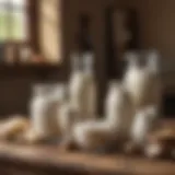 Variety of goat milk products displayed on a rustic table