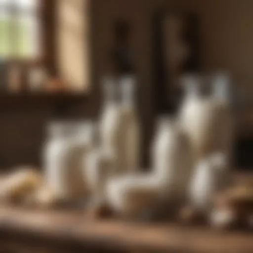 Variety of goat milk products displayed on a rustic table