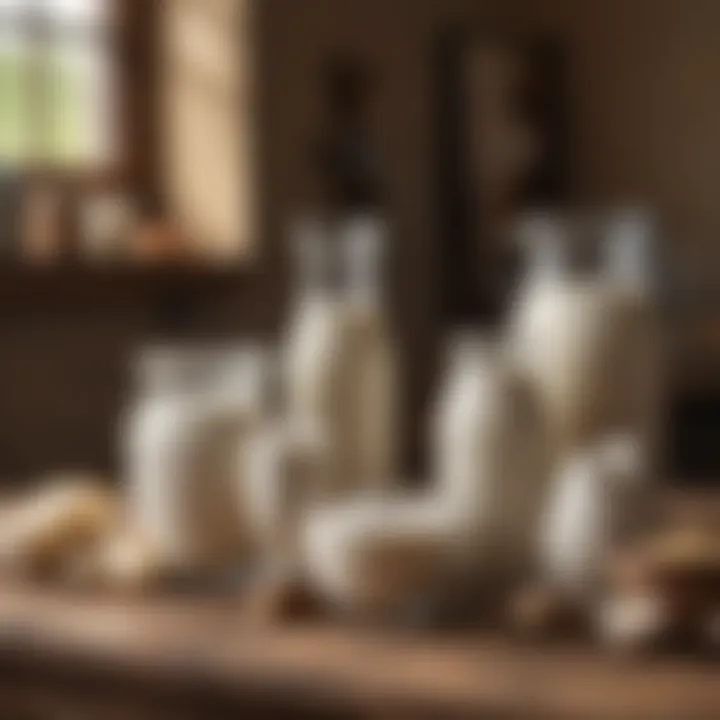 Variety of goat milk products displayed on a rustic table